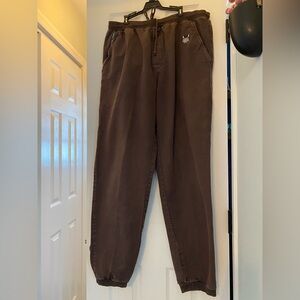 Crazy Shirts Hawaii XL Root Beer Dyed Canton Pants Kliban Cat Embroidery Casual